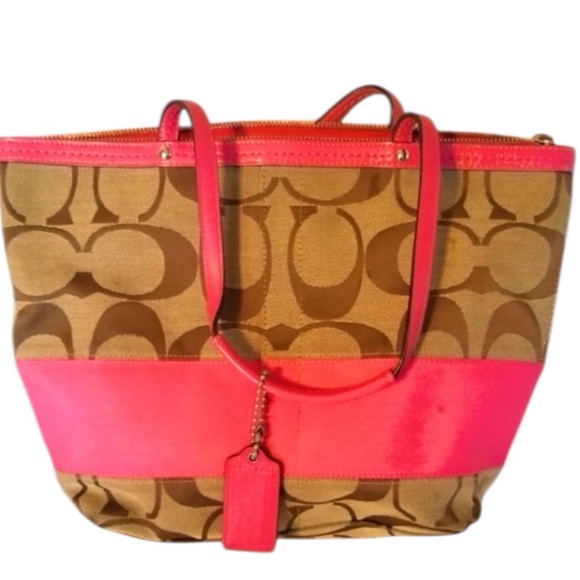 Coach Handbags - Coach Signature Stripe Tote Bag Y2K Vintage Purse Pink Original Hangtag